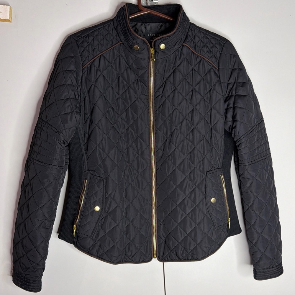 Love Tree Quilted Jacket Black Size Large Gold Hardware